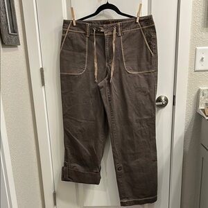 Eddie Bauer Brown Capri Pants with Drawstring Waist and Cuffed Legs